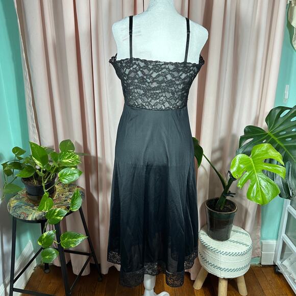 Vintage Fray Pruf 1950s Black Lace Slip Dress Side Zip Lingerie Glam 37" Bust - Picture 2 of 16